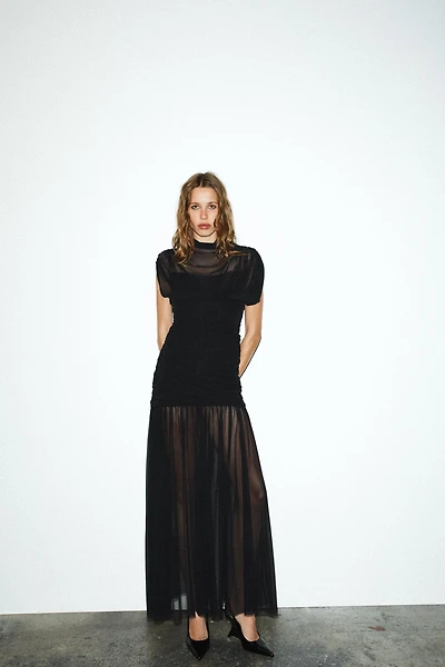 COMBINED DRAPED MIDI DRESS