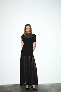COMBINED DRAPED MIDI DRESS