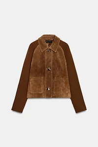 COMBINATION 100% LEATHER KNIT JACKET