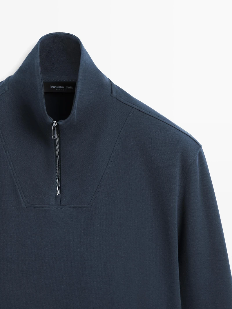 Cotton blend quarter-zip T-shirt