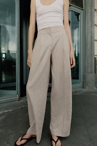 PANTALON DROIT À PINCES AVEC LIN