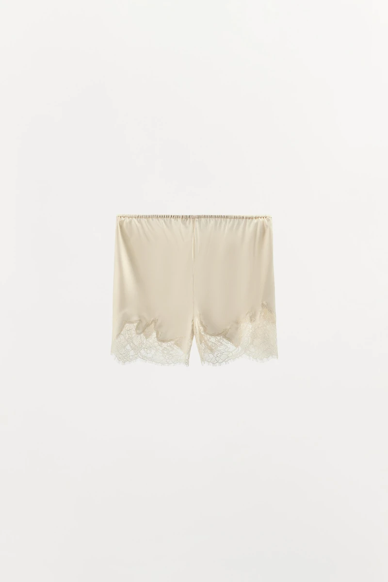 SATIN EFFECT LACE PAJAMA SHORTS