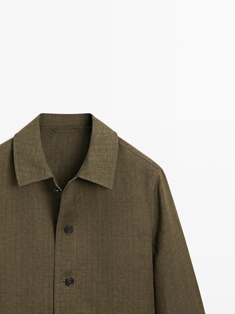 100% linen overshirt with pockets and striped detail