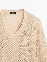 Pull en maille de lin à col V