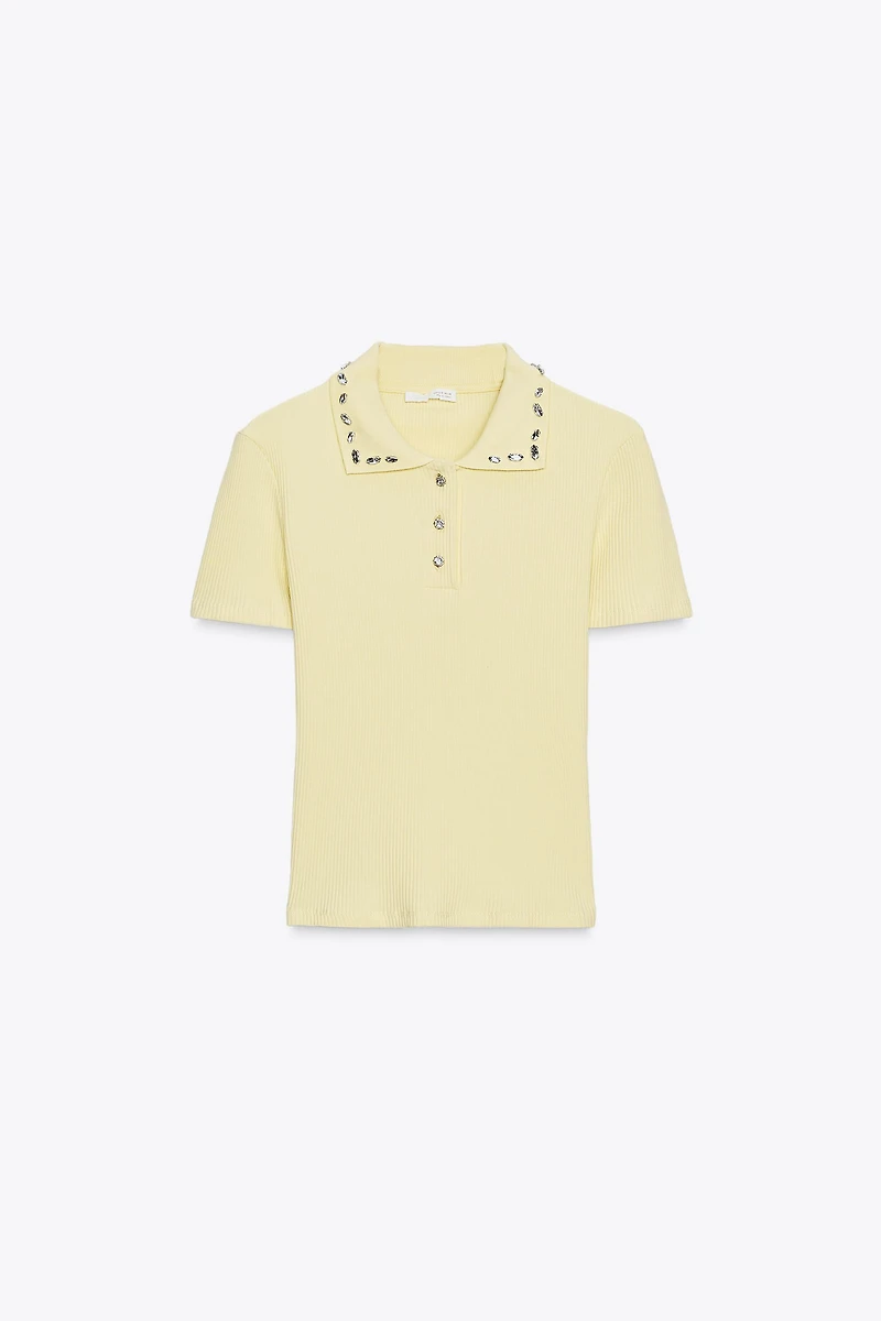JEWEL COLLAR RIBBED POLO SHIRT