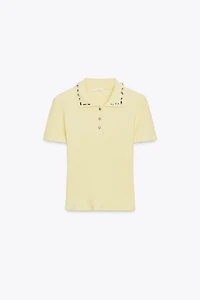 JEWEL COLLAR RIBBED POLO SHIRT