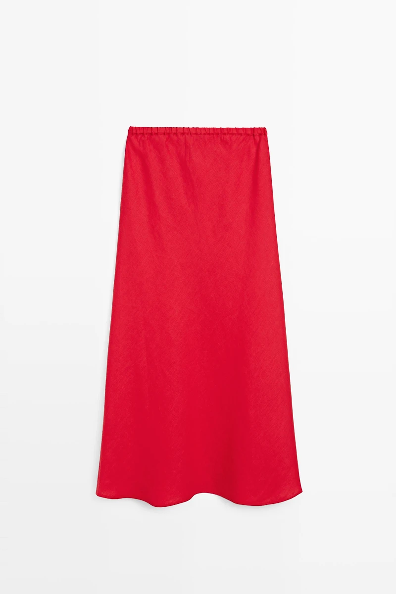 Jupe midi élastique 100 % lin