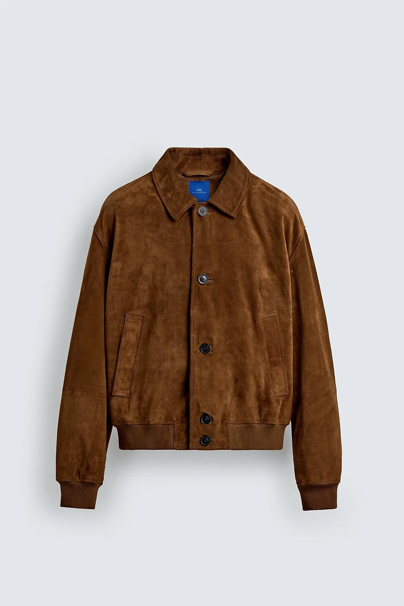 VESTE COURTE COUPE EN CUIR DAIM AARON LEVINE X ZARA