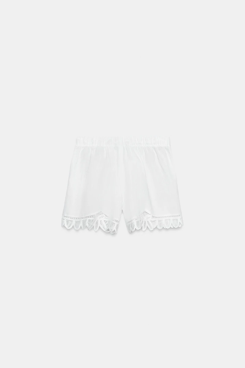 EMBROIDERED LINEN BLEND SHORTS ZW COLLECTION