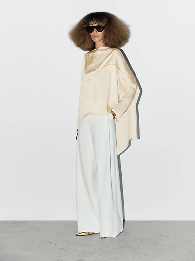 Flowing satin blouse with wraparound collar - STUDIO