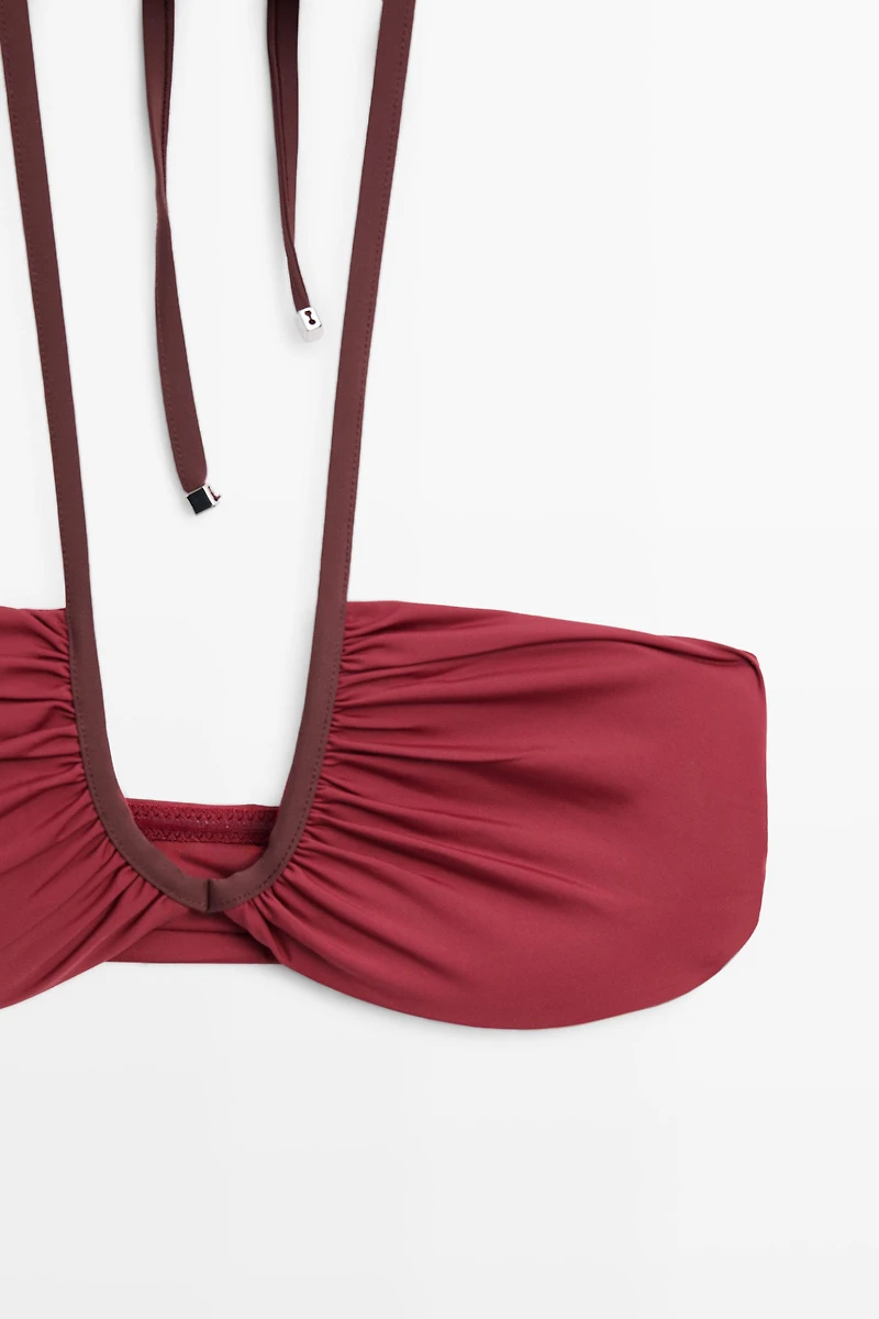 Bikini top with contrast gathered detail