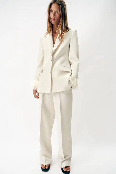 BLAZER WITH FEATHER CUFFS