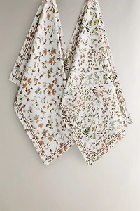 LOT TORCHONS CUISINE COTON FEUILLES (LOT DE 2)