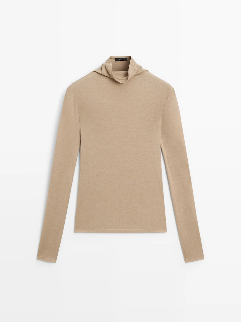 Long sleeve lyocell and wool blend T-shirt