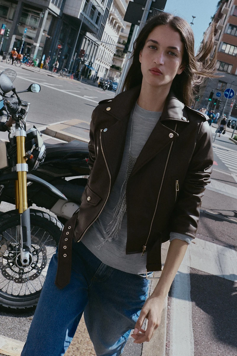VESTE DE MOTARD EN MATIÈRE SYNTHÉTIQUE