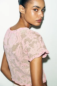 SHORT SLEEVE JACQUARD CARDIGAN