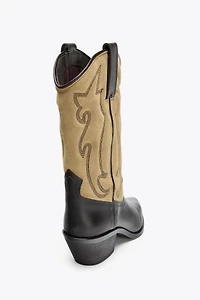 EMBROIDERED COMBINED LEATHER BOOTS
