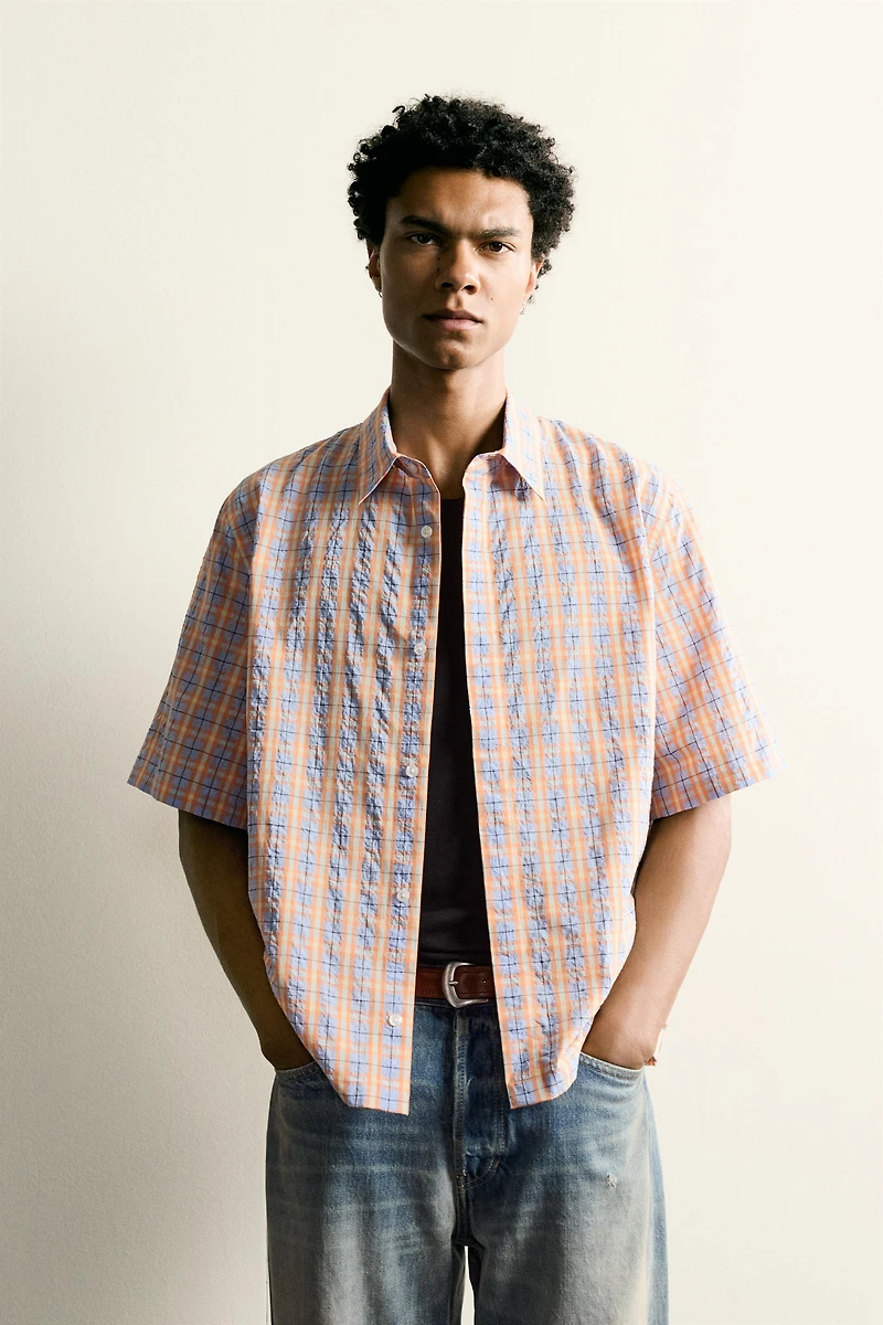 CHEMISE RELAXED FIT À CARREAUX EN RELIEF