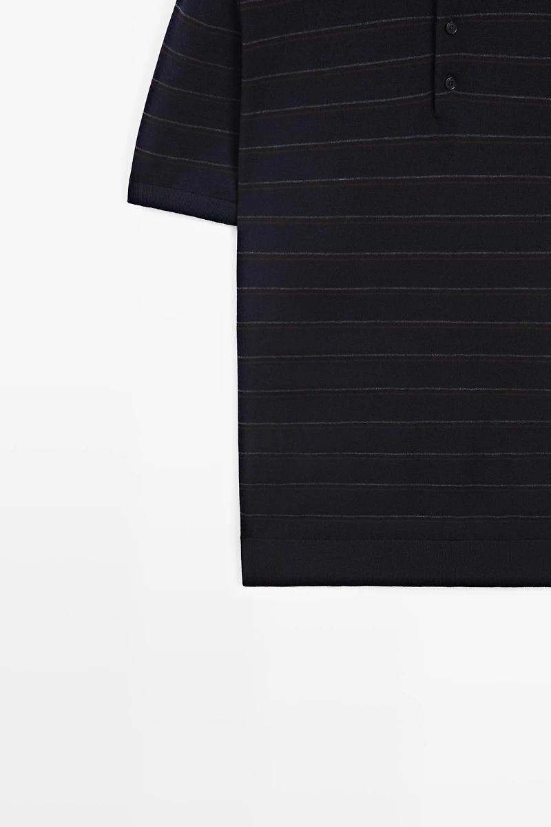 Striped short sleeve knit polo sweater