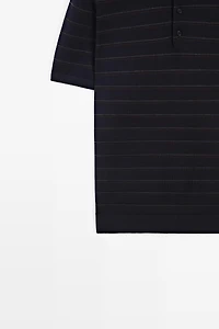 Striped short sleeve knit polo sweater