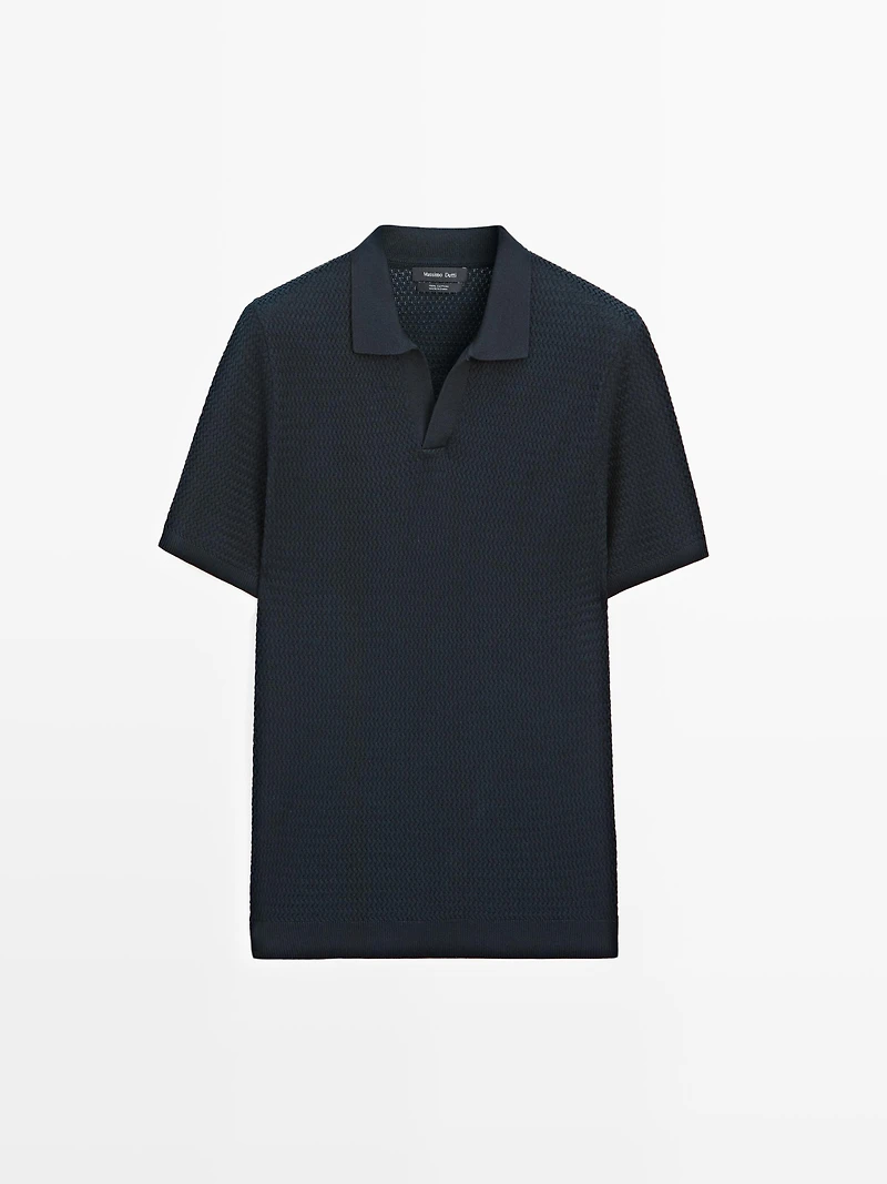 Polo en maille texturée à manches courtes