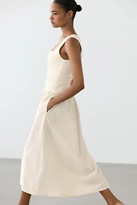 Cotton blend dress with contrast poplin