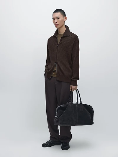 Cotton cable-knit cardigan with zip