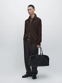Cotton cable-knit cardigan with zip
