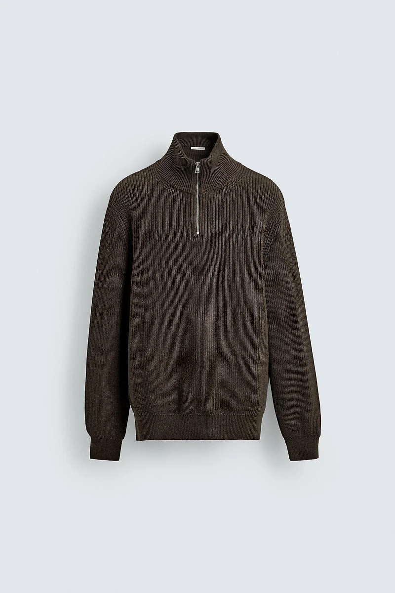 PURL KNIT QUARTER-ZIP JUMPER