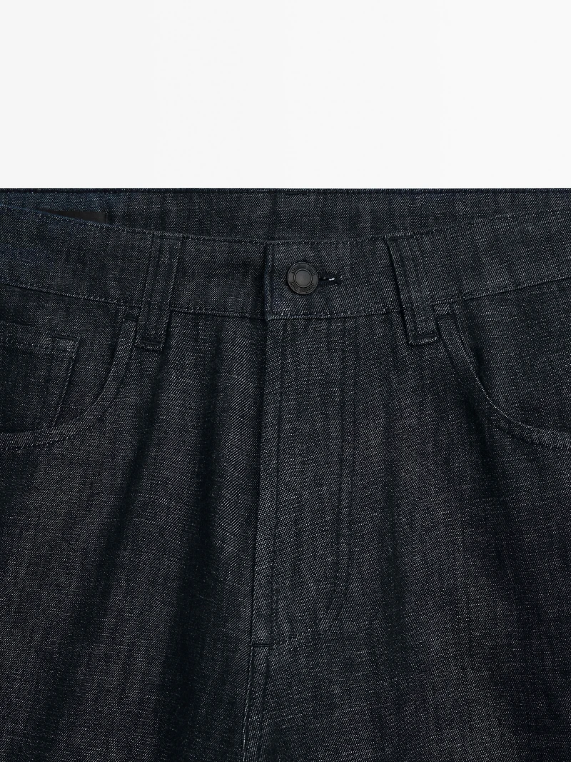 Cotton blend tapered fit jeans