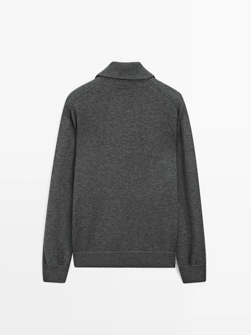 Cotton and wool blend zip-up cardigan