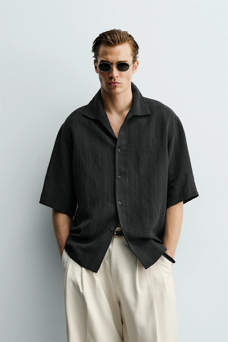 STRIPED JACQUARD BOXY FIT SHIRT