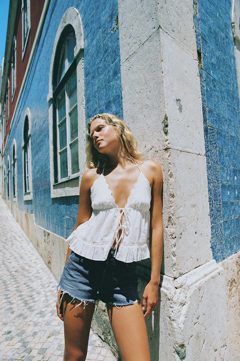 TRF RIPPED MID-RISE DENIM SHORTS