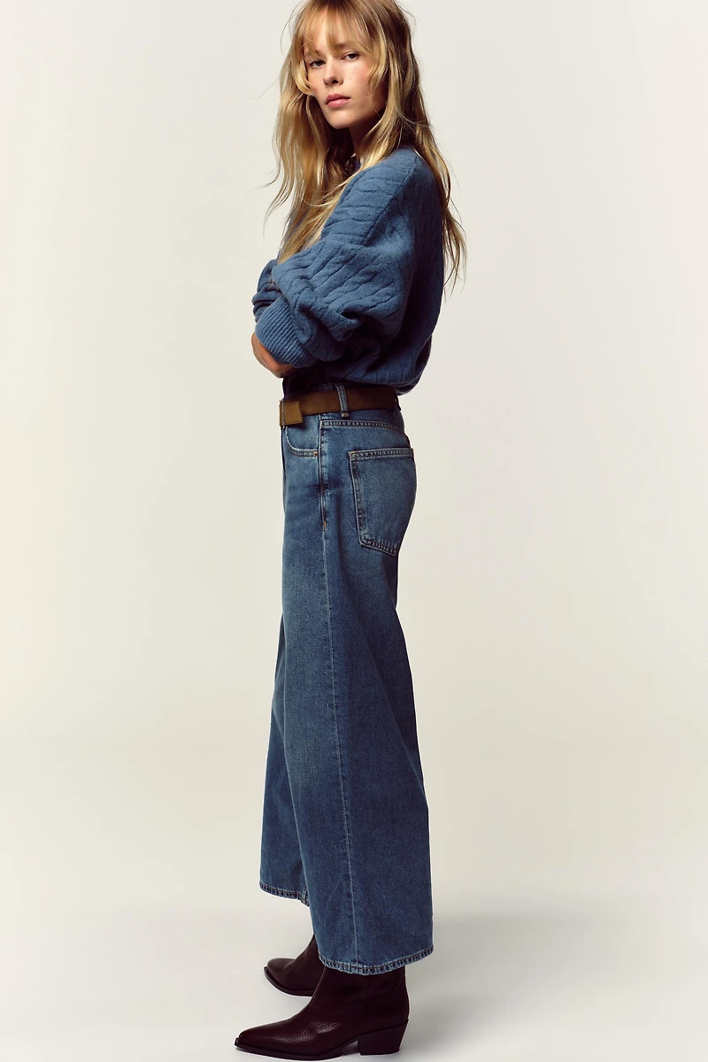 Z.08 WIDE LEG CROPPED HIGH WAIST BELTED JEANS