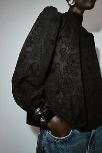 BOW SEMI-SHEER VELVET BLOUSE