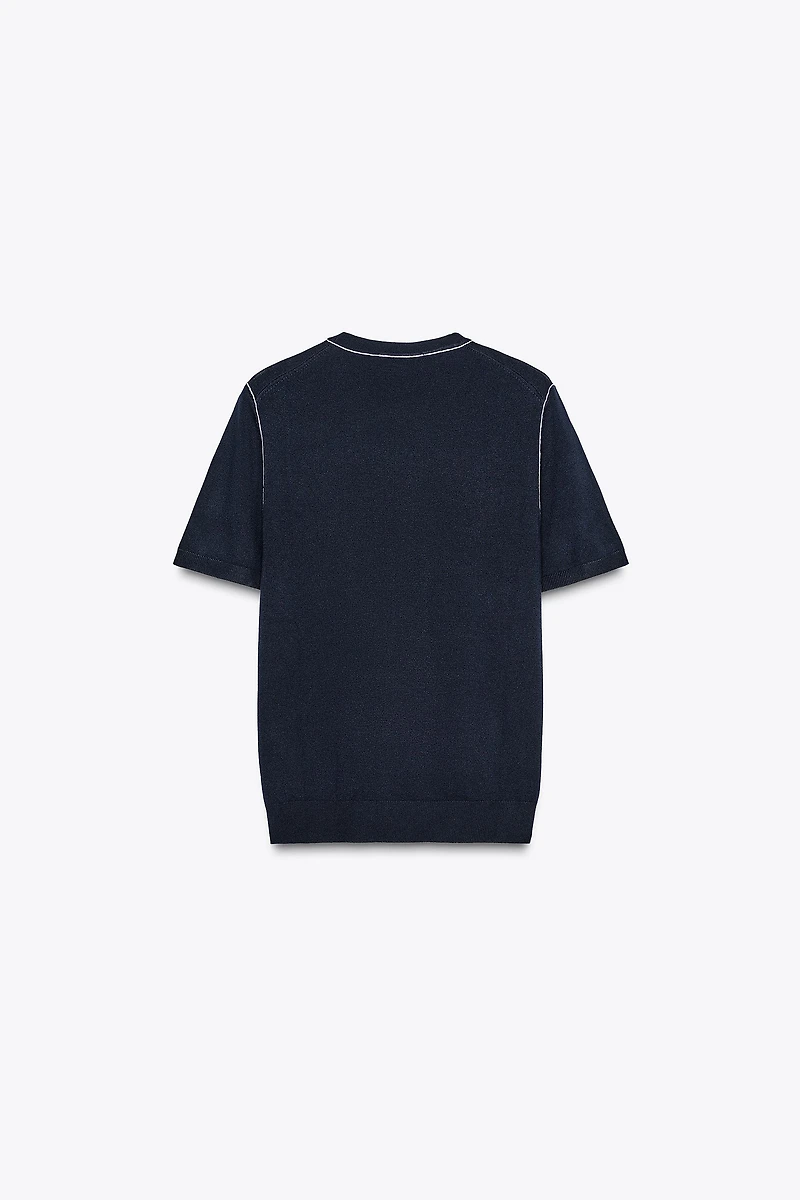 TRIMMED SHORT SLEEVE KNIT TOP