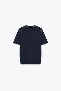 TRIMMED SHORT SLEEVE KNIT TOP