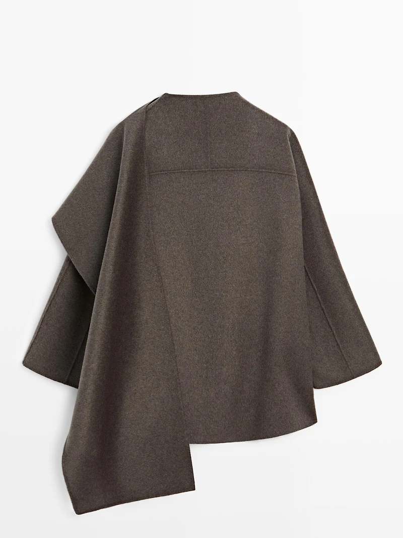 Mid-length wool blend coat with scarf
