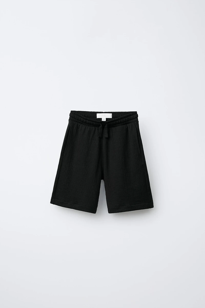 BOWLING SHIRT AND TEXTURED BERMUDA SHORTS SET WITH LABEL