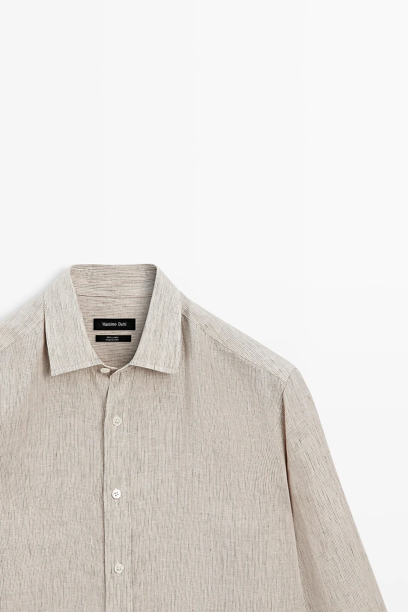 Chemise regular fit à rayures délavées 100 % lin