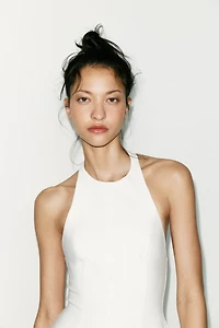 SHORT HALTER GODET DRESS