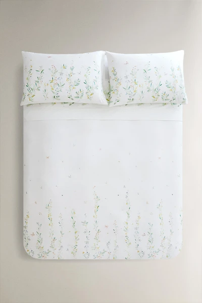 SATEEN DUVET COVER LEAVES AND FLOWERS