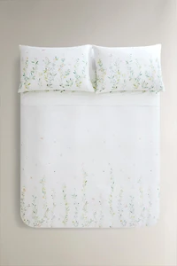 SATEEN DUVET COVER LEAVES AND FLOWERS