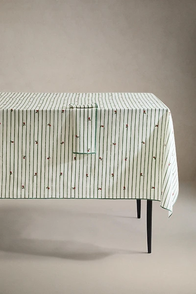 STRIPED TABLECLOTH WITH FLORAL EMBROIDERY