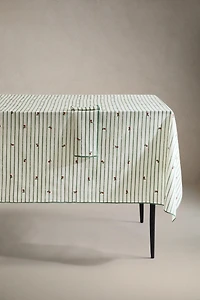 STRIPED TABLECLOTH WITH FLORAL EMBROIDERY