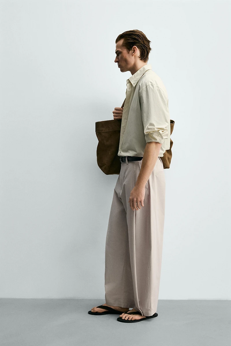 PLEATED POPLIN STRAIGHT FIT PANTS