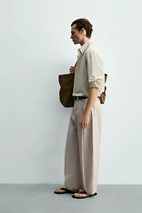 PLEATED POPLIN STRAIGHT FIT PANTS