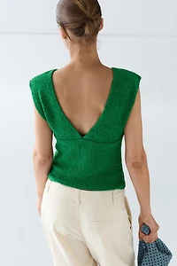 Cotton blend V-neck knit top