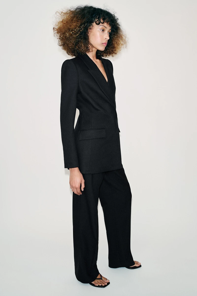 DOUBLE-BREASTED BLAZER WITH PUFF WAIST & SHOULDER PADS