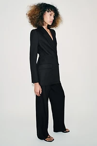 DOUBLE-BREASTED BLAZER WITH PUFF WAIST & SHOULDER PADS